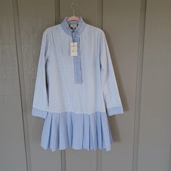 Tuckernuck Tate Stripe Mini Dress Size L Preppy Quiet Luxury Ruffle Cotton Blend - Picture 1 of 12
